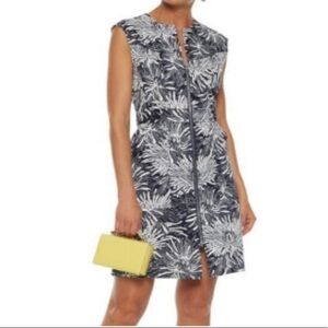 𝅺DIANE Von Furstenberg Front zipper Sheath Dress black and white floral Size 8